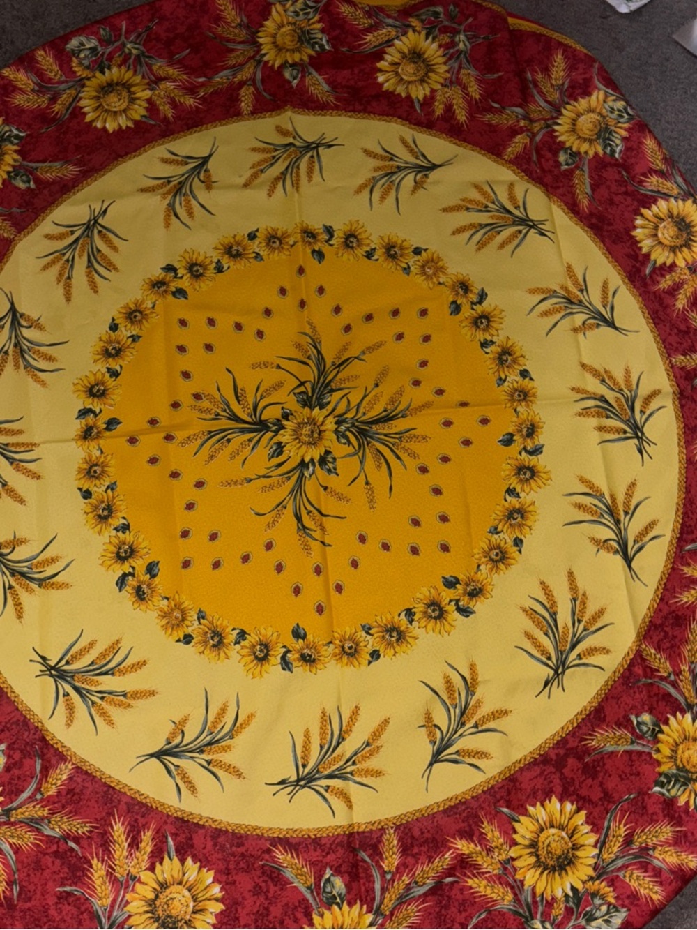 Sunflower Round Tablecloth - Yellow & Red Floral 5 feet 4 inches